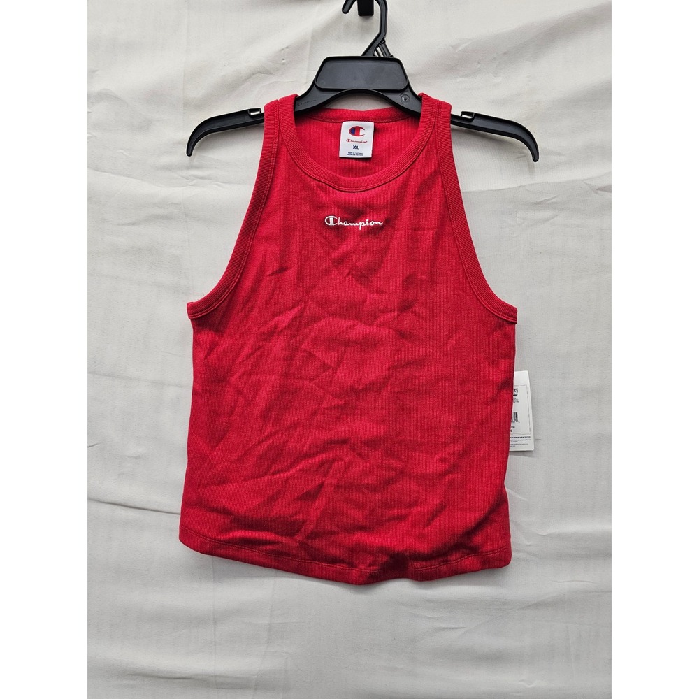 Champion Womens Iconic Rib Shirt Tail Tank Red Cotton Blend Athletic Size XL